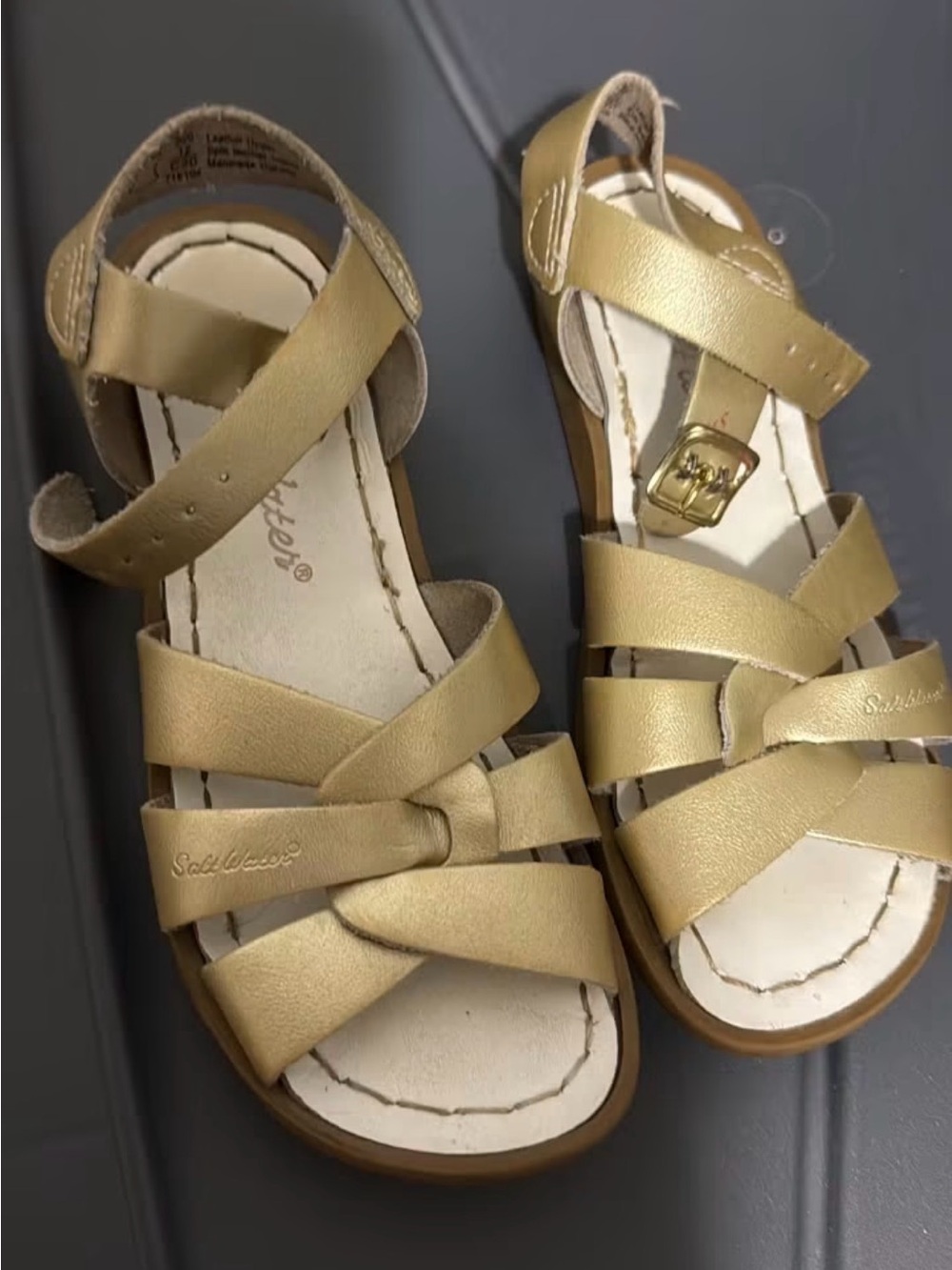 Childrens Metallic Gold Strappy Sandals with Buckle